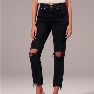 Ripped High Rise Ankle Mom Jeans